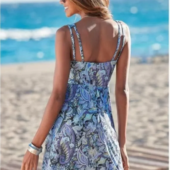 LASCANA Women's Strappy Back Paisley Dress Size 8 Feminine Preppy Sundress - Picture 2 of 12